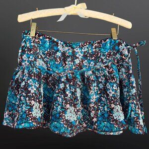 Y2K GUESS Silk Floral Micro Mini Skirt Size 27 Blue Brown Fairy Boho Semi Sheer